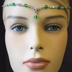 Diademe Tiare Elfique Vert Collier Victorien Bijou de Tête image 2