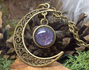 Collier "Gealaí", Lueur de Lune Celtique, Couleur Violet, Collier Lune, celtes, Brocéliande