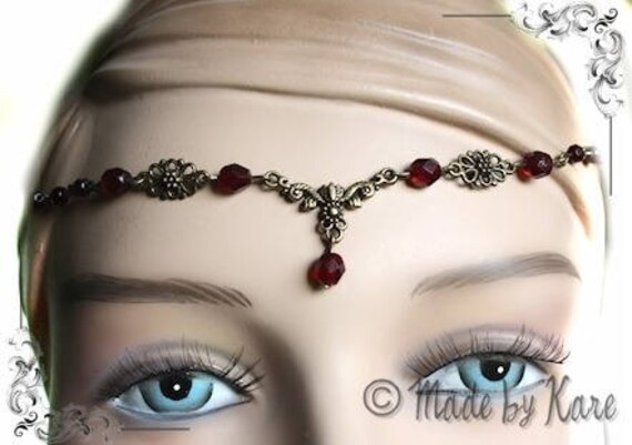 Diademe Tiare Vintage Rouge Headband Bronze Gothique Victorien