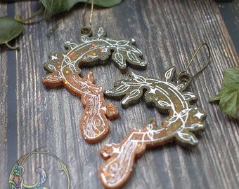 Boucles d'Oreilles Serpes Druidiques Les P'tites Witchy Cuivré et Vert Foret