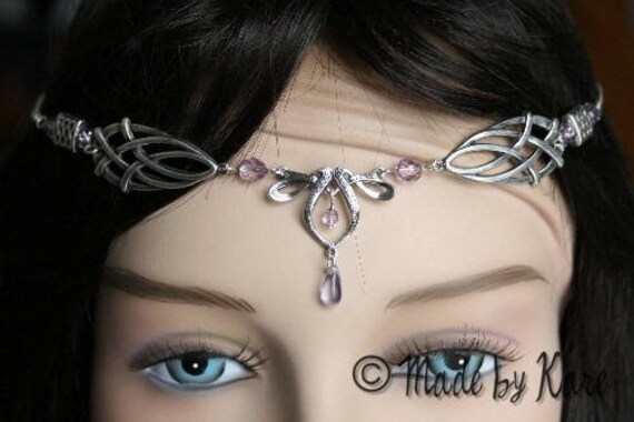 Diadème Tiare Fée Elfique Mauve Celtique Collier Headband