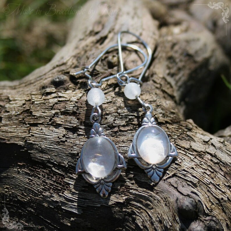 Boucles d'Oreilles Elfe Blanc en Jaspe Estampes en Laiton Silver-Filled Massif/Sterling puis vieilli & patiné avec un traitement anti-ternissement image 3