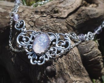 Collier "Elyra" Mauve pailleté Medieval Féerique Renaissance