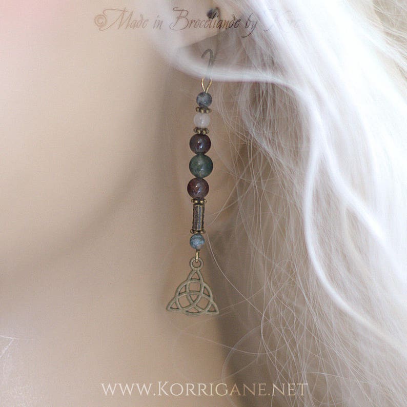 Boucles d'Oreilles 'Dumha' Agate Grenat Celtique image 2