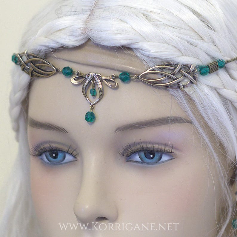 Érin Tiara elven Celtic Medieval Bronze Emerald image 4