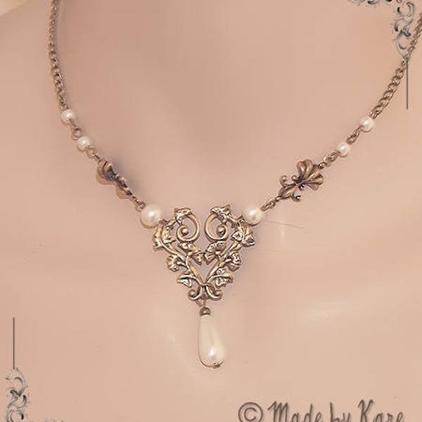 Superbe Collier Romantique Vintage Bronze Creme