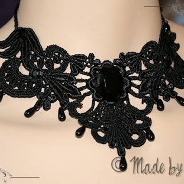 Dark Mood Collier Tour de Cou Noir - Halloween Goth Gothique - Dentelle Noire