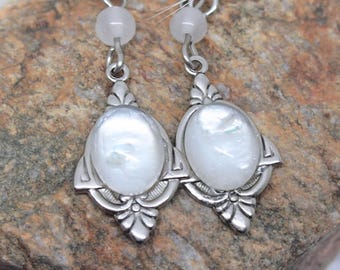 Earrings "White Elf" in Jasper prints in brass Silver Filled (Sterling/Sterling) and then aged & weathered with anti-tarnish treatment