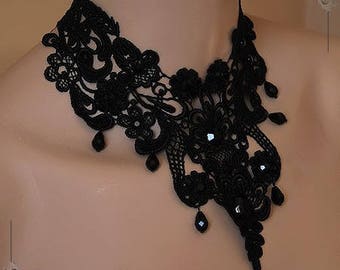 Choker Necklace - Black - Lace - Halloween Celebration - Victorian Gothic