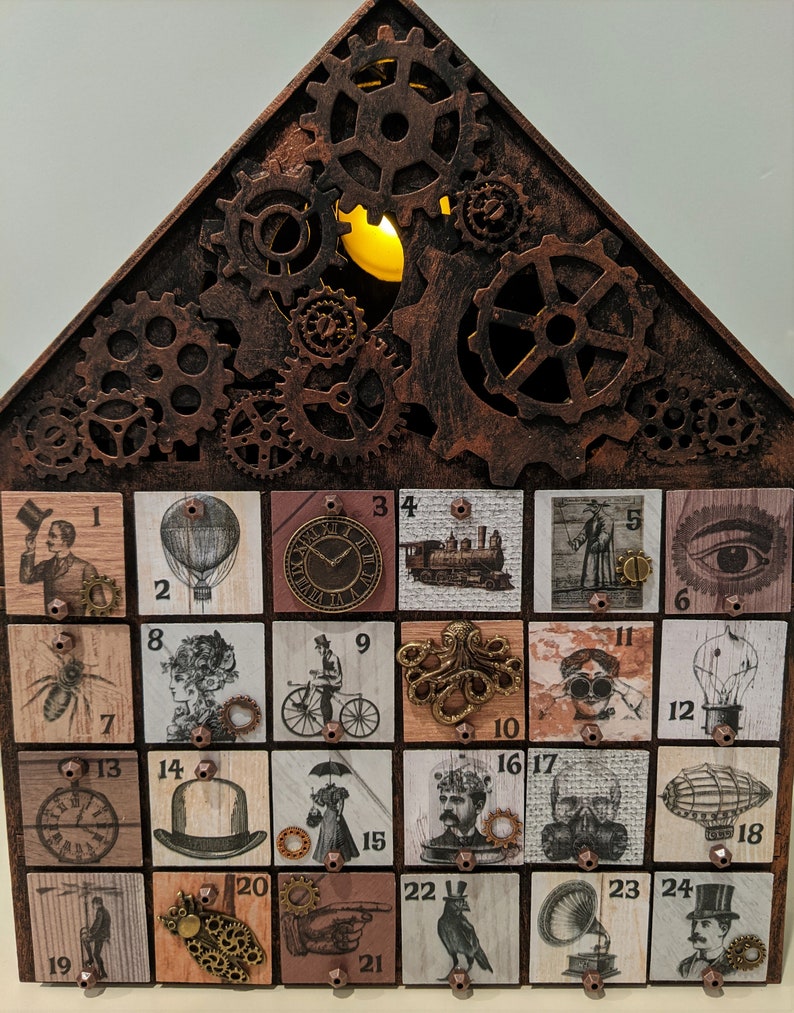 Advent Calendar Steampunk Christmas Countdown calendar Wooden Etsy