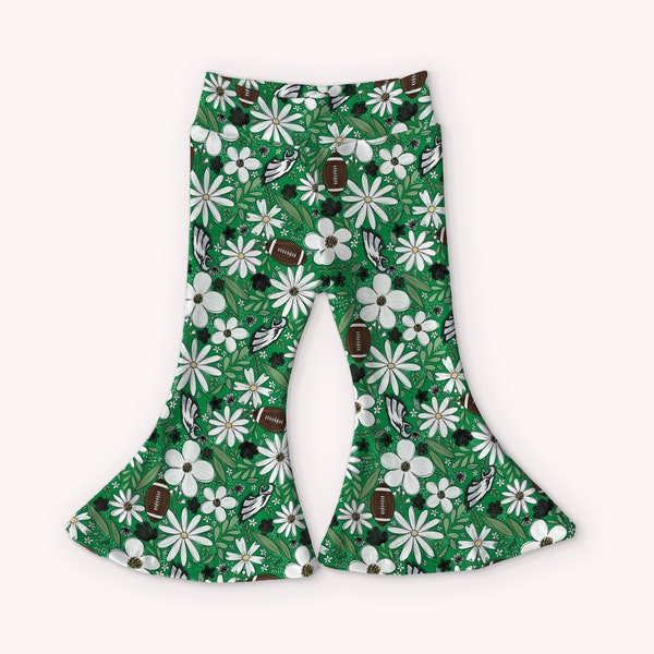 Eagles Floral Kelly Green Flare Boot-Cut Leggings for Baby Toddler