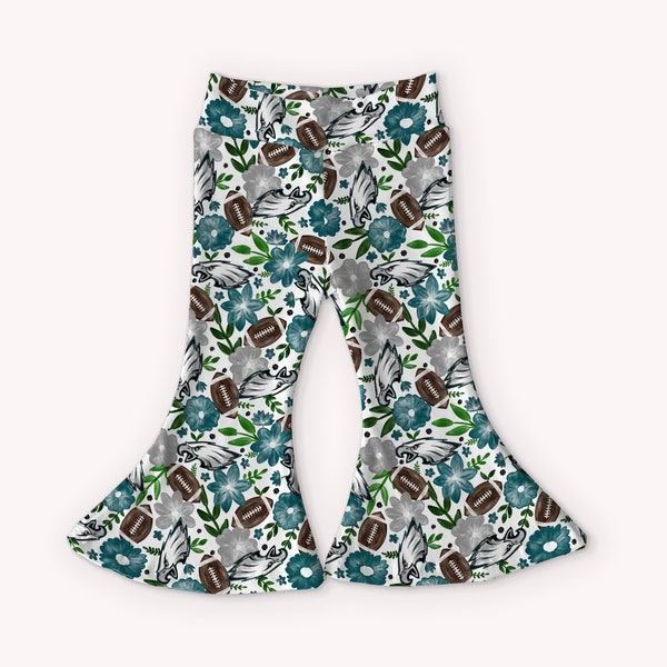 Eagles Watercolor Floral Flare Boot-Cut Leggings for Baby Toddler