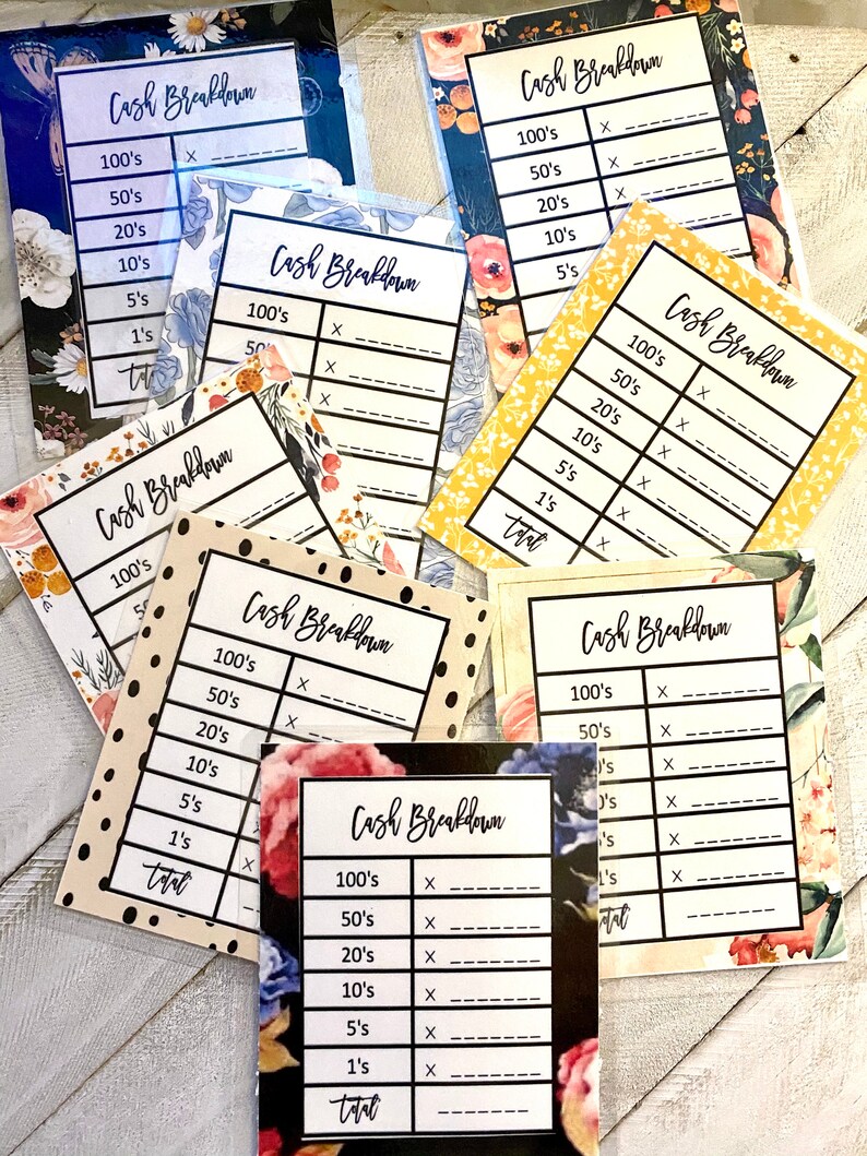 Laminated Cash Breakdown Teller Card Cash Envelopes Bill Etsy