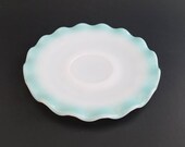 Vintage 1950s Hazel Atlas Ripple Blue (aka Blue Crinoline, Lasagna, Petticoat Ripple, Piecrust) on 5 5 8 quot White Platonite Saucers(s) Aqua