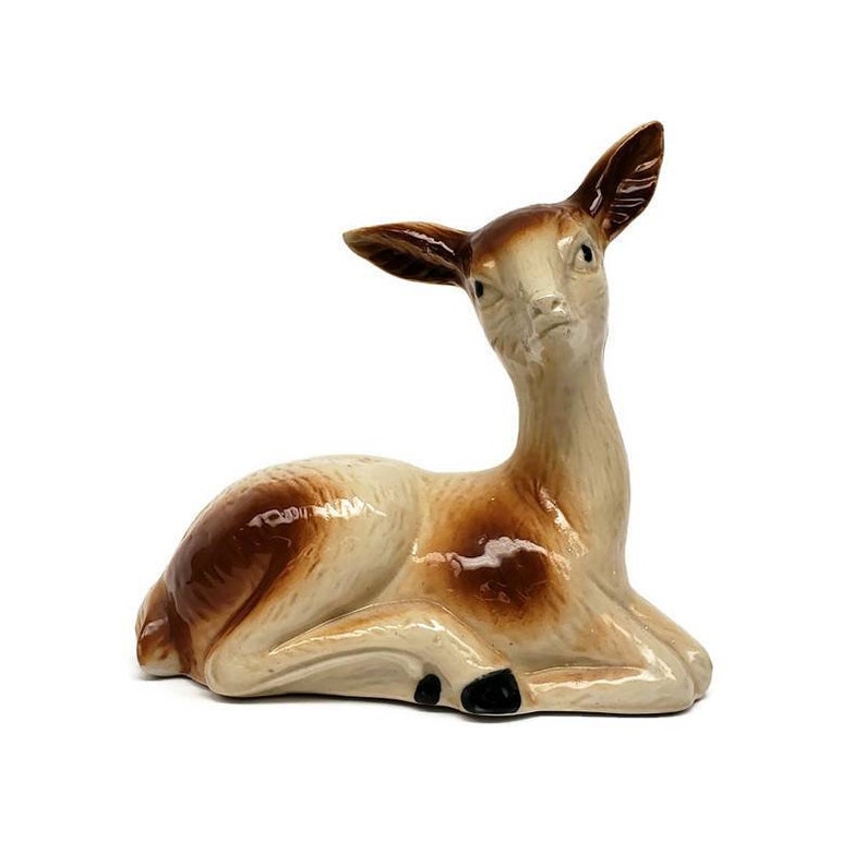 Vintage Ceramic Deer Figurine Doe/fawn Lying Down Made in Etsy