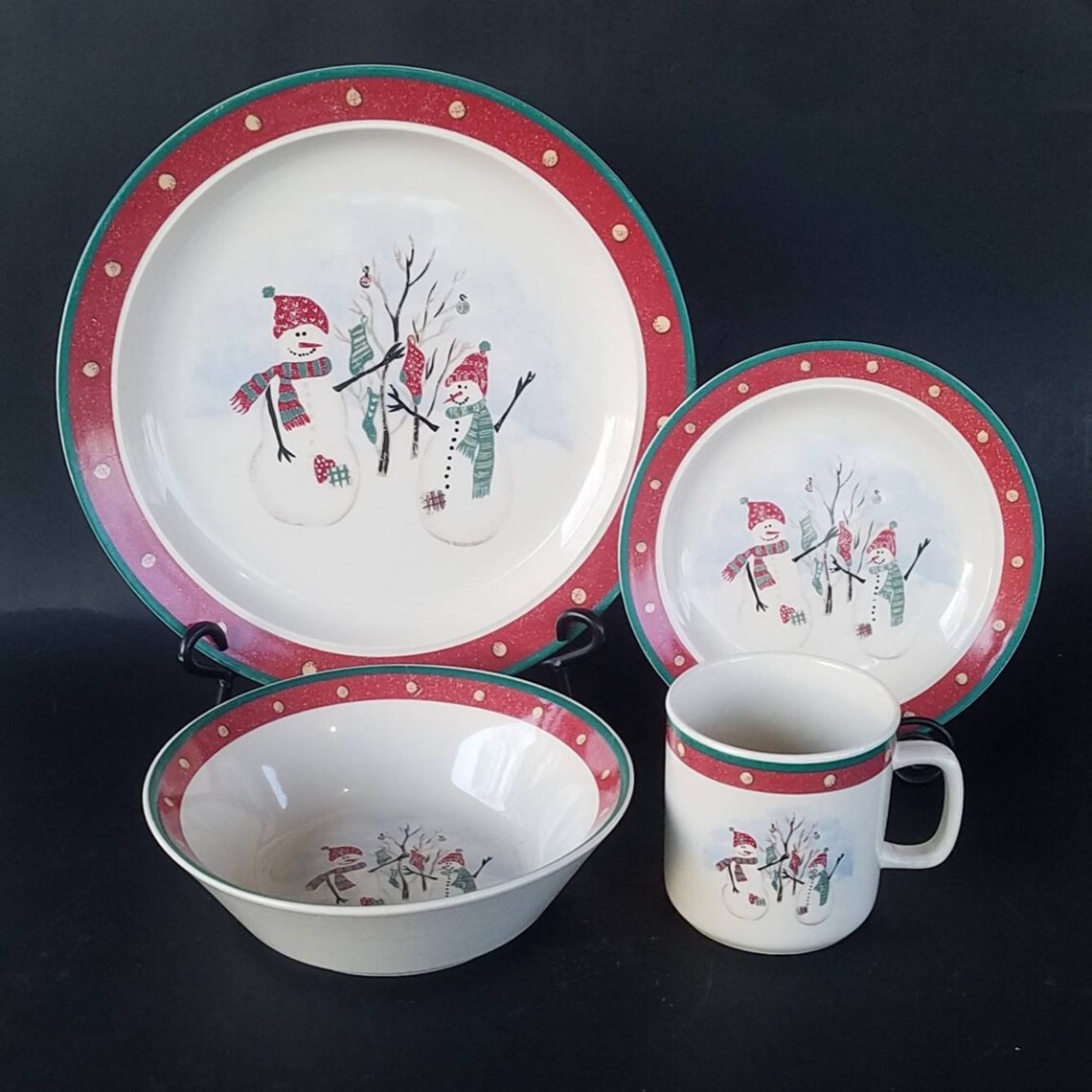 Royal Seasons RN2 Pattern 16Pc Snowmen Dinnerware Set Red Etsy