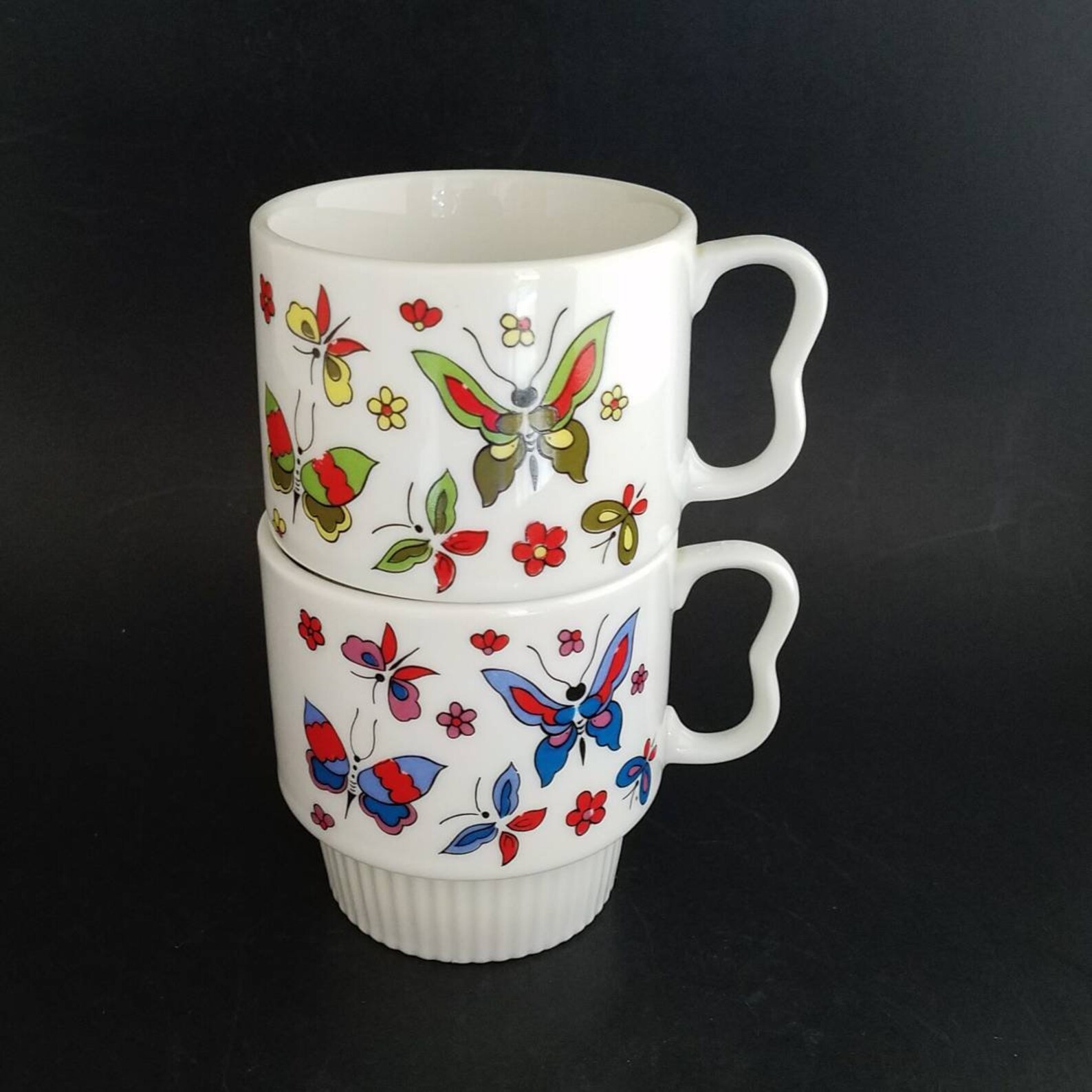 Vintage Midcentury Modern Stackable Coffee Mug Set of Two Etsy