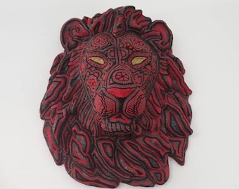 Huichol Folk Art paste Lion Head Sculpture/large/faux wall charmers/wall decorate/handmade gift/collectional figurine/handycraft/wixarika