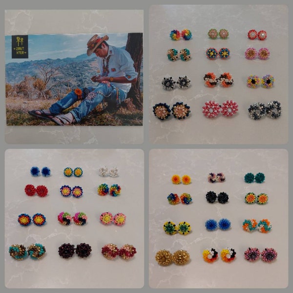 Huichol Stud Earrings/ beaded earrings/ handmade earrings/ wixarica stud earrings/ round earrings/ small earrings/ button earrings