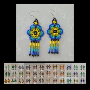 Wixarika Earrings/Earrings set/ beadwork/Huichol Earrings/ Long Earrings/Blue/Orange/Purple/light blue