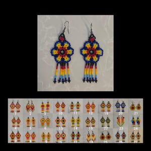 Wixarika Earrings/Earrings set/ beadwork/Huichol Earrings/ Long Earrings/green/blue/pulple/beige