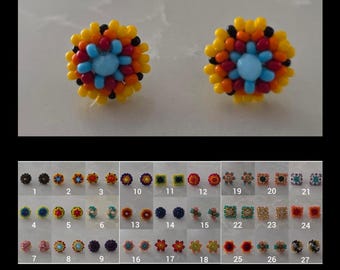 Huichol Stud Earrings/ beaded earrings/ handmade earrings/ wixarica stud earrings/ round earrings/ small earrings/ button earrings