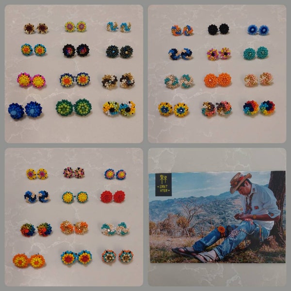Huichol Stud Earrings/ beaded earrings/ handmade earrings/ wixarica stud earrings/ round earrings/ small earrings/ button earrings
