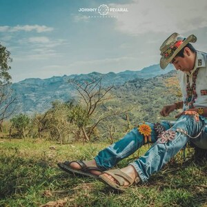 Peut inclure: Une personne portant un chapeau de paille est assise sur une colline herbeuse, regardant ses mains. Elle porte une chemise blanche avec des broderies color&eacute;es et un jean bleu avec des broderies color&eacute;es. La personne est assise devant un grand arbre avec un fond vert et brun.