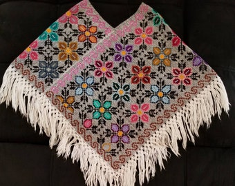 Handmade Embroidery Floral Poncho/ Variety of Desings and colors/ Mexican Zarape