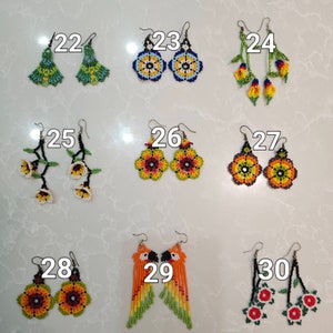 Boucles d'oreilles Wixarika / Ensemble de boucles d'oreilles / Perles / Boucles d'oreilles Huichol / Boucles d'oreilles longues / Brillant / Or / Argent / Bleu / Noir / Rouge / Violet image 4