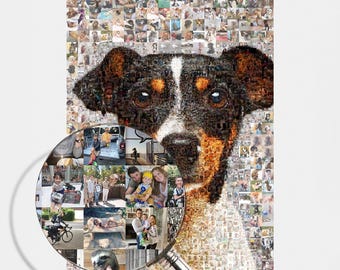 Aangepaste huisdierfoto mozaïek portret: gepersonaliseerde hond kat herdenkingskunst