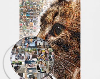 Cat Lover Gift, Personalized Photo Mosaic, Custom Pet Collage, Unique Cat Wall Art Keepsake