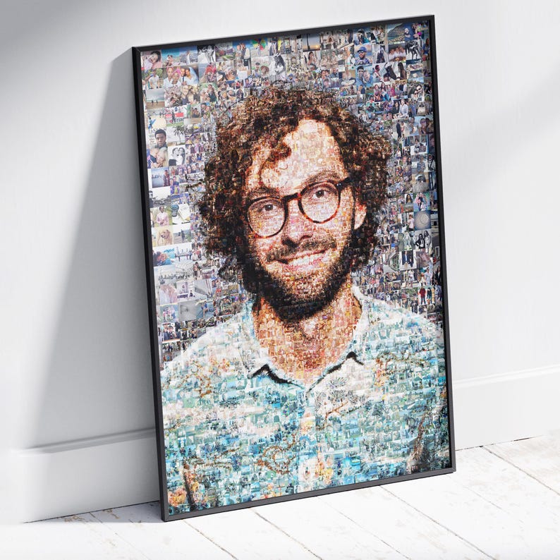 Custom picture mosaic made of tiny memories – personalized photo collage artwork for home decor