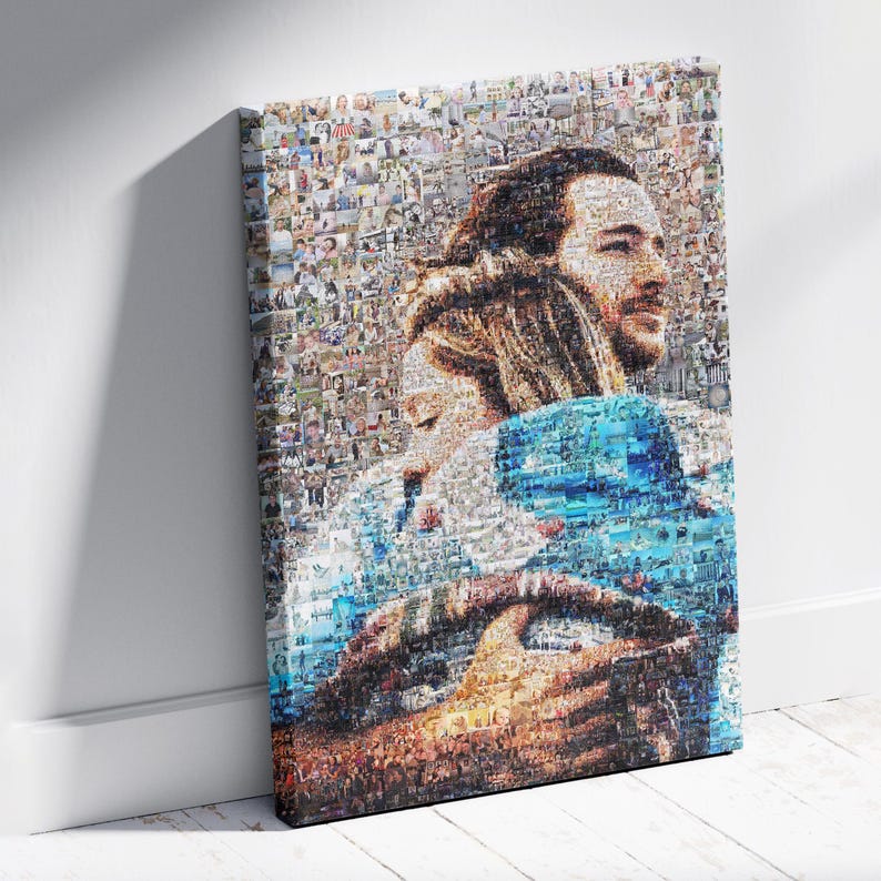 Custom picture mosaic made of tiny memories – personalized photo collage artwork for home decor