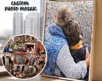 Custom Photo Mosaic Portrait, Personalized Grandparent Gift