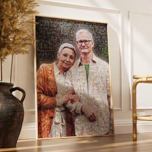 Custom picture mosaic made of tiny memories – personalized photo collage artwork for home decor
