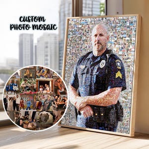 Ritratto personalizzato con mosaico fotografico: regalo per agente di polizia