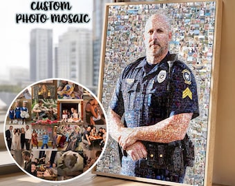 Custom Photo Mosaic Portrait: Police Officer Gift
