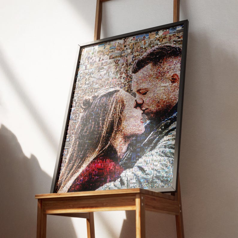 Custom picture mosaic made of tiny memories – personalized photo collage artwork for home decor