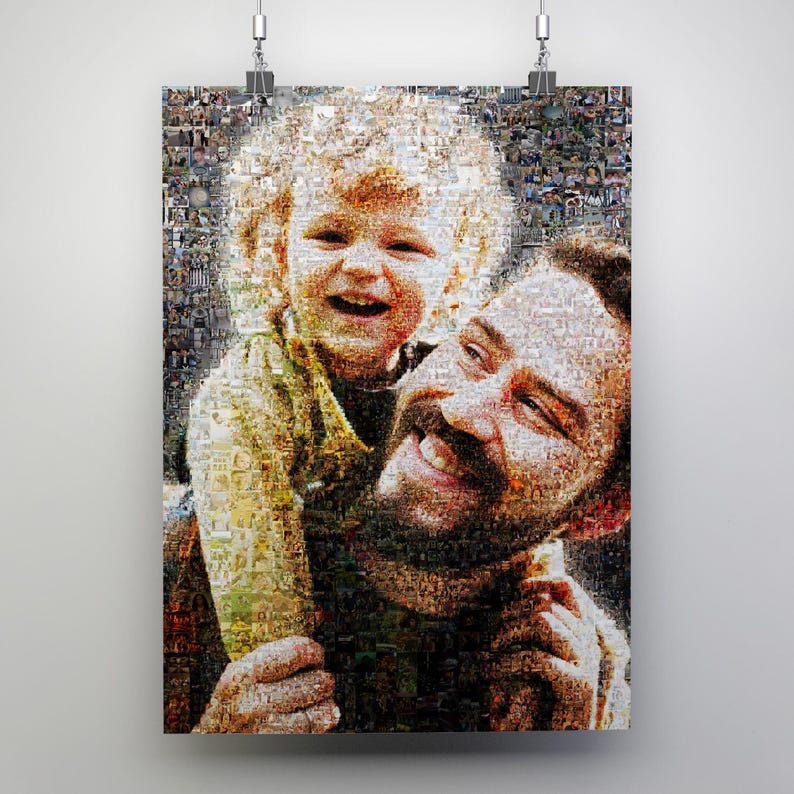 Personalized photo mosaic print created from many small photos – unique custom wall decor