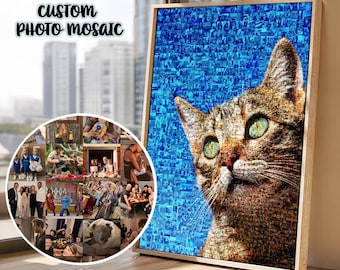 Custom Cat Photo Mosaic Portrait: Unique Pet Memorial Art