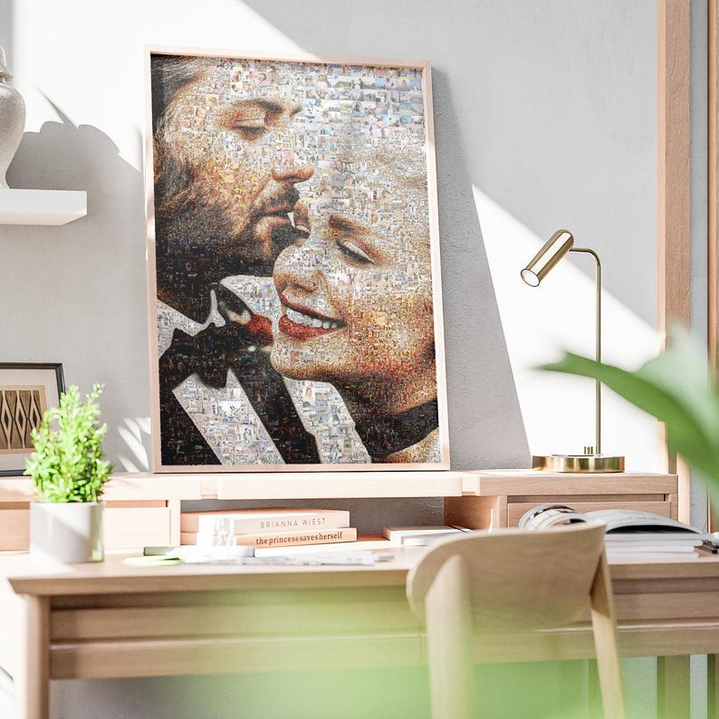 Custom picture mosaic made of tiny memories – personalized photo collage artwork for home decor