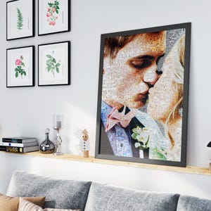 Custom picture mosaic made of tiny memories – personalized photo collage artwork for home decor