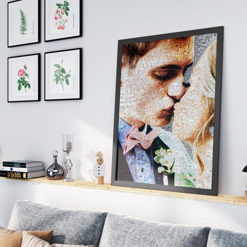 Custom picture mosaic made of tiny memories – personalized photo collage artwork for home decor