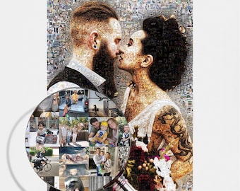 Custom Wedding Photo Mosaic Collage – Personalized Anniversary Gift Wall Art