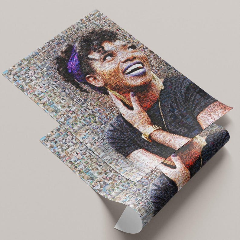 Custom picture mosaic made of tiny memories – personalized photo collage artwork for home decor