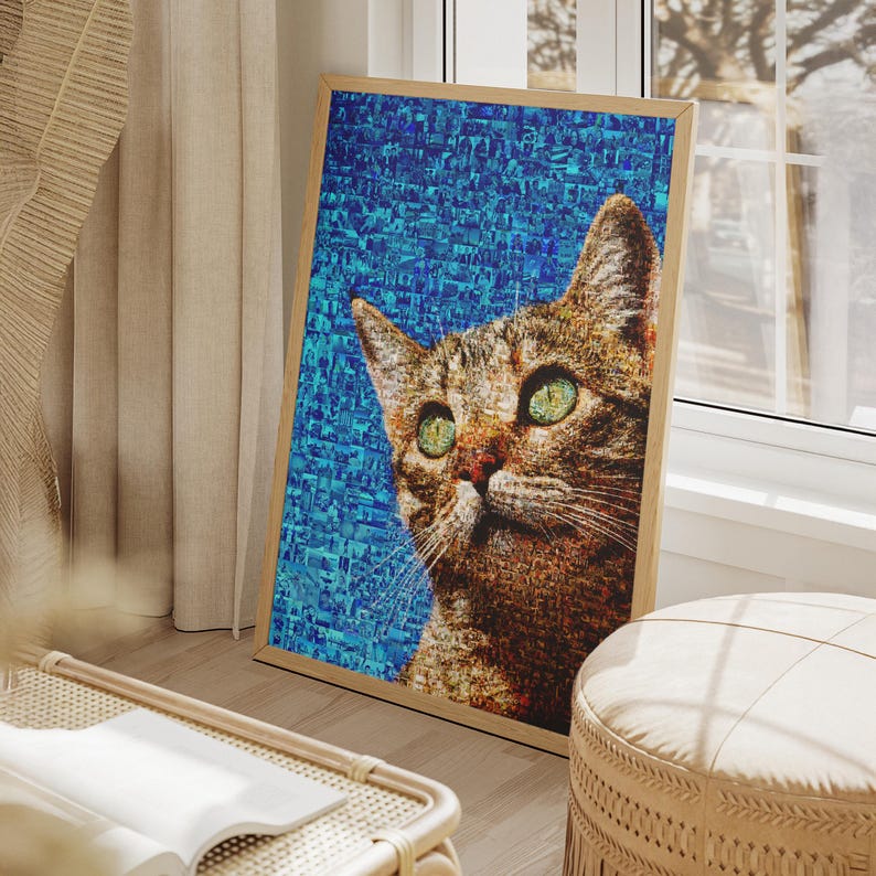 Custom picture mosaic made of tiny memories – personalized photo collage artwork for home decor