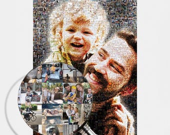 Personalized Photo Mosaic Gift for Dad, Custom Family Picture Collage, Father’s Day Portrait