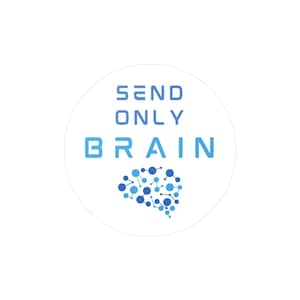 May include: White circle sticker with blue text that reads "SEND ONLY BRAIN" and a blue stylized brain graphic.
