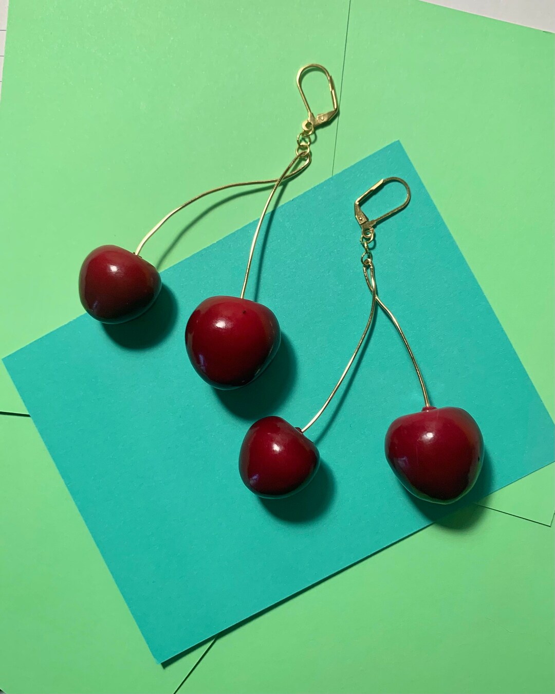 Cherry Earrings Handmade Gold Wire Earrings Lightweight Lever Etsy